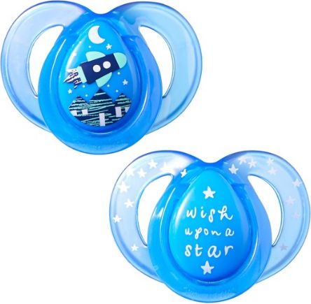Silikonové šidítko 2 ks Tommee Tippee Night Blue Rocket - obrázek 1