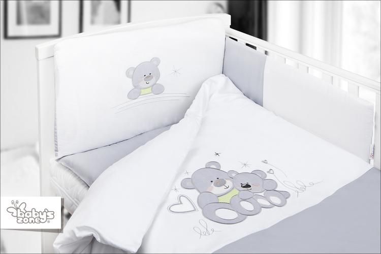 Povlečení bavlněný satén šedé Baby´s Zone Sweet Bears - obrázek 1