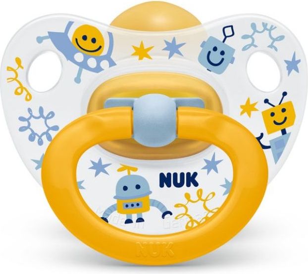 Kaučukové šidítko Nuk Classic Happy Kids Robots 0-6 měsíců - obrázek 1