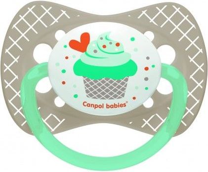 Silikonové symetrické šidítko Canpol Let´s Celebrate Grey Cake 0-6 měsíců - obrázek 1