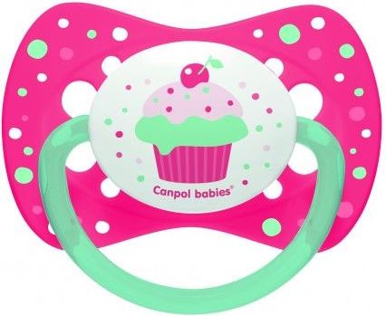 Silikonové symetrické šidítko Canpol Let´s Celebrate Pink Cake 0-6 měsíců - obrázek 1