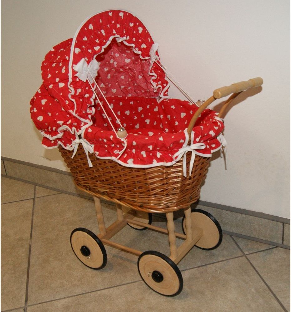 My Sweet Baby proutěný kočárek pro panenku přírodní 1 Červené Srdička 2018 - obrázek 1
