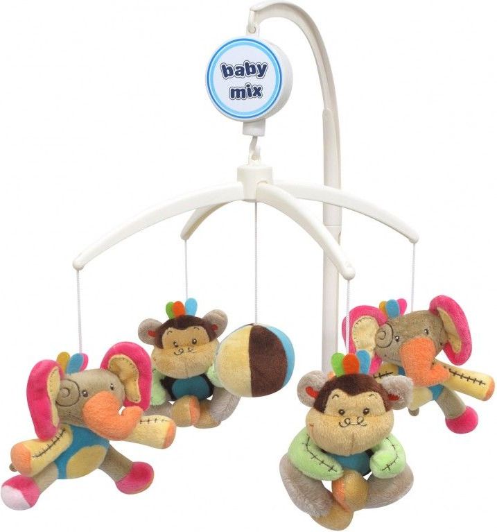 Plyšový hudební kolotoč BabyMix Elephants/Monkeys - obrázek 1