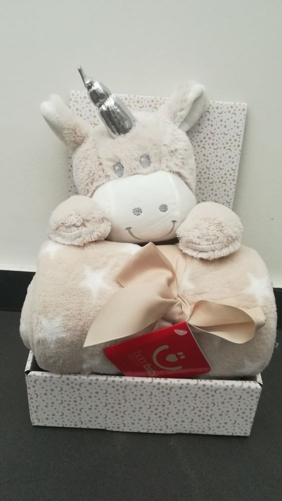 Plyšová hračka + 75x100 cm deka Bobas Beige Cow Unicorn - obrázek 1