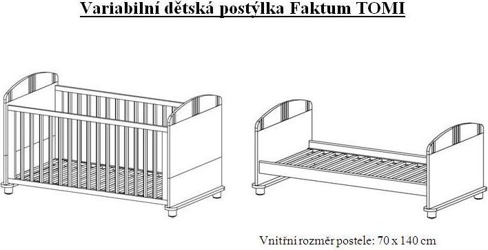 Dětská variabilní postýlka 140x70 cm Faktum Tomi Glaze White - obrázek 2