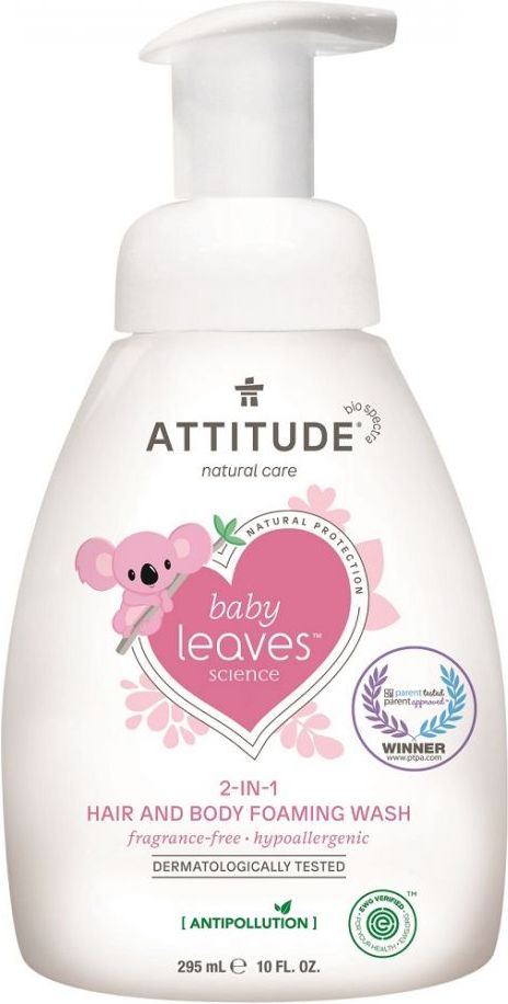 ATTITUDE Baby Leaves Pěnivé mýdlo a šampon 2v1 bez vůně 295 ml - obrázek 1