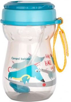 Canpol babies Sportovní nekapající láhev se slámkou Pejsek - tyrkysová - obrázek 2