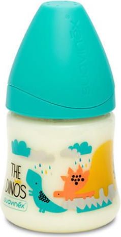 Láhev 150ml kulatá savička latex Suavinex TYRKYS DINO - obrázek 1
