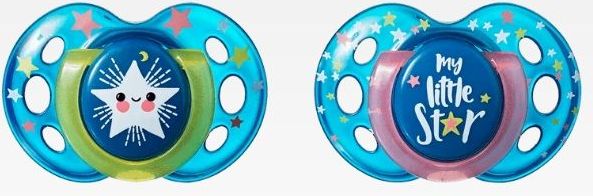 Silikonové šidítko 2 ks Tommee Tippee Night Time Little Star Blue 18-36 měsíců - obrázek 1