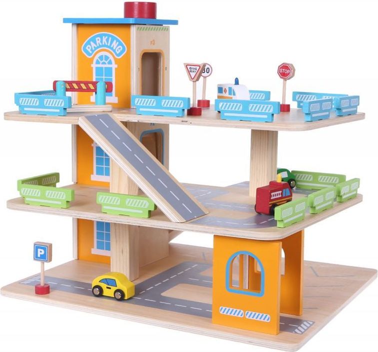 Eco Toys Dřevěná patrová garáž s výtahem a autíčky EcoToys - obrázek 1
