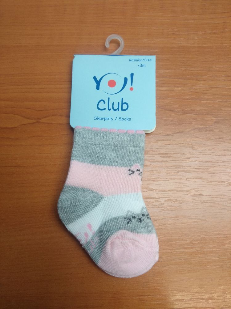 Ponožky froté Yo Grey/Pink Cats 3-6 měsíců - obrázek 1