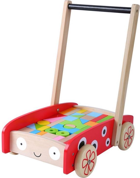 Eco Toys Velký dřevěný vozík s kostičkami 42ks EcoToys Beruška - obrázek 1
