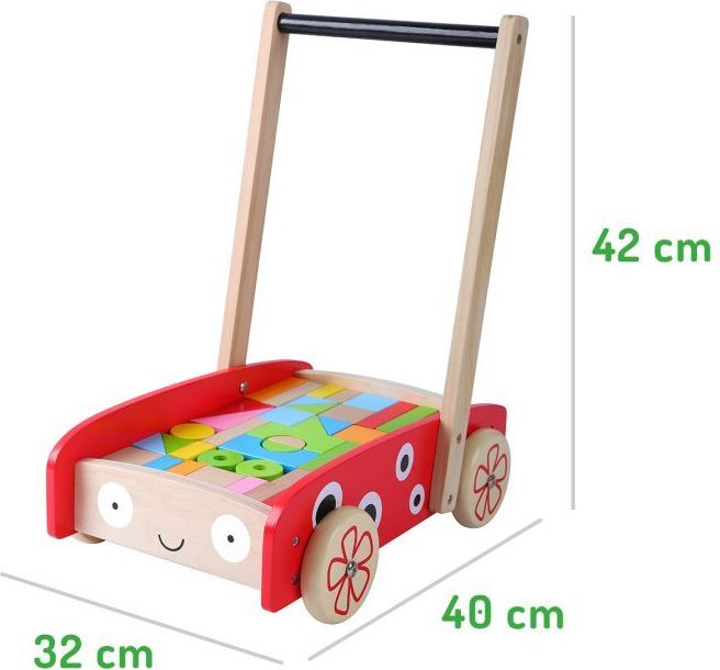 Eco Toys Velký dřevěný vozík s kostičkami 42ks EcoToys Beruška - obrázek 2