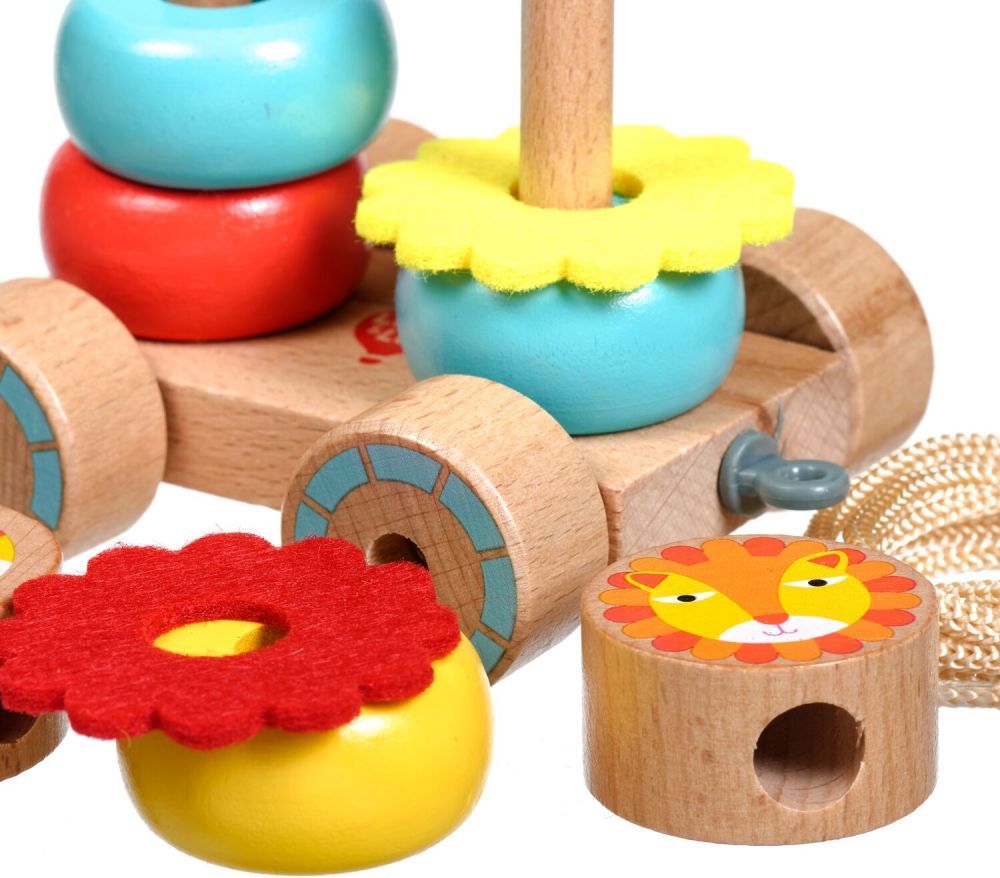 Dřevěná hračka Lucy&Leo Lion Family Stacker Trolley - obrázek 2