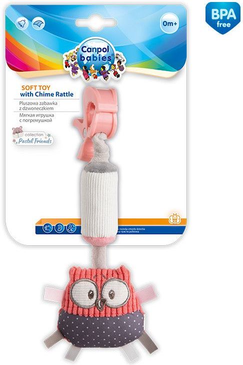 Plyšová hračka se zvonečkem a klipem Canpol Pastel Friends Sovička - obrázek 2
