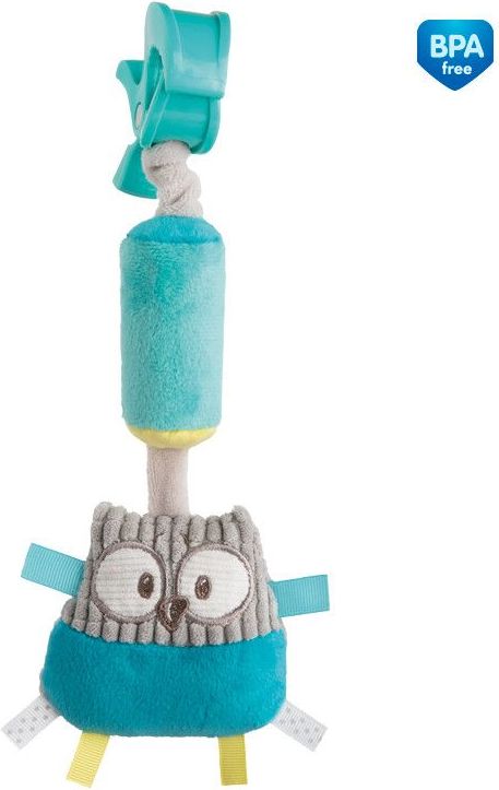 Canpol babies Plyšová hračka se zvonečkem a klipem Pastel Friends tyrkysová sova - obrázek 1