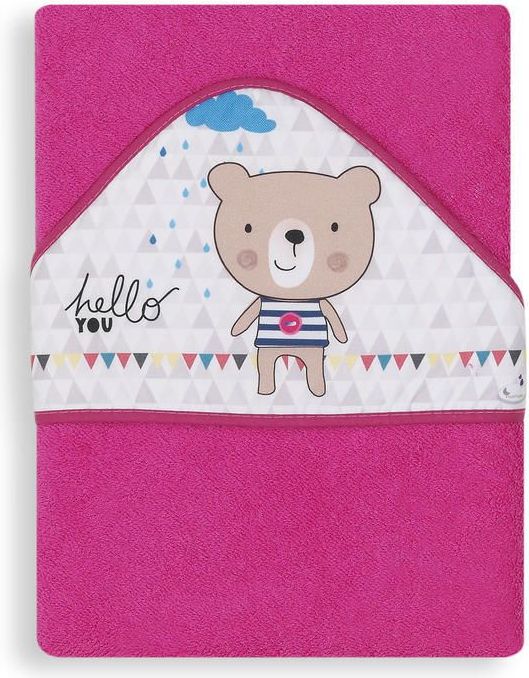 Osuška froté 100x100 cm Interbaby Medvídek Hello Růžová - obrázek 1