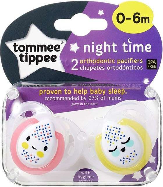 Silikonové šidítko 2 ks Tommee Tippee Night Time Yellow Faces 0-6 měsíců - obrázek 1