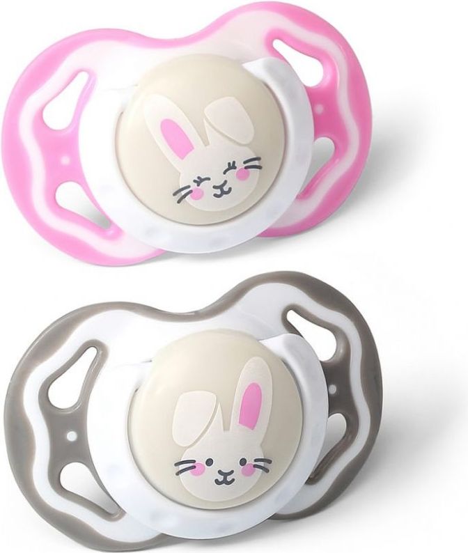 Symetrické silikonové šidítko Babyono Pink Rabbit 3-6 měsíců - obrázek 1