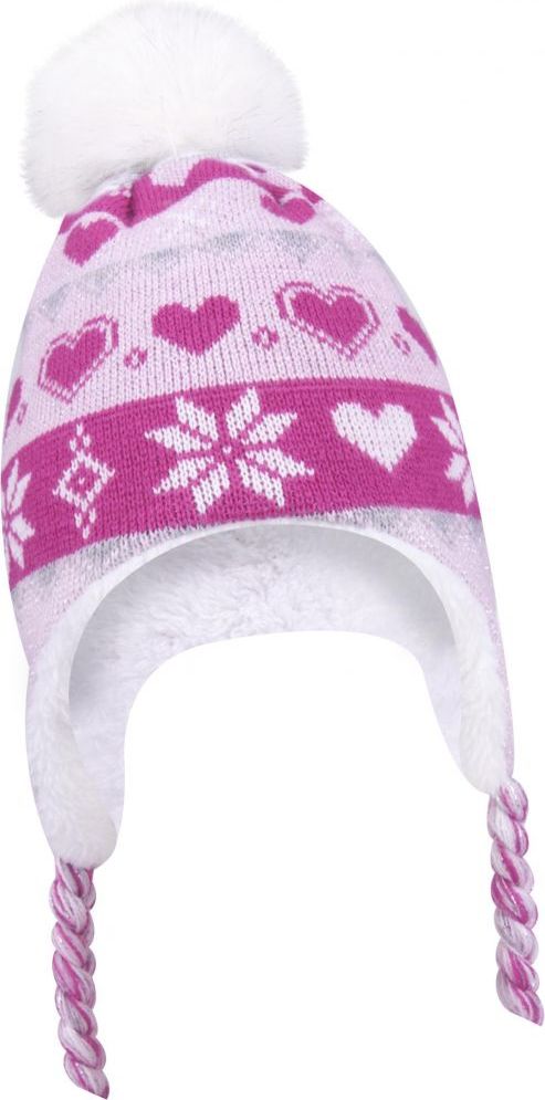 Zimní čepička s bambulí a šňůrkami Yo Heart Pink 42-44 - obrázek 1
