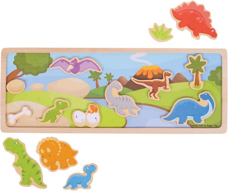 Puzzle magnetické - Dinosauři na desce dřevěné (Bigjigs) - obrázek 1