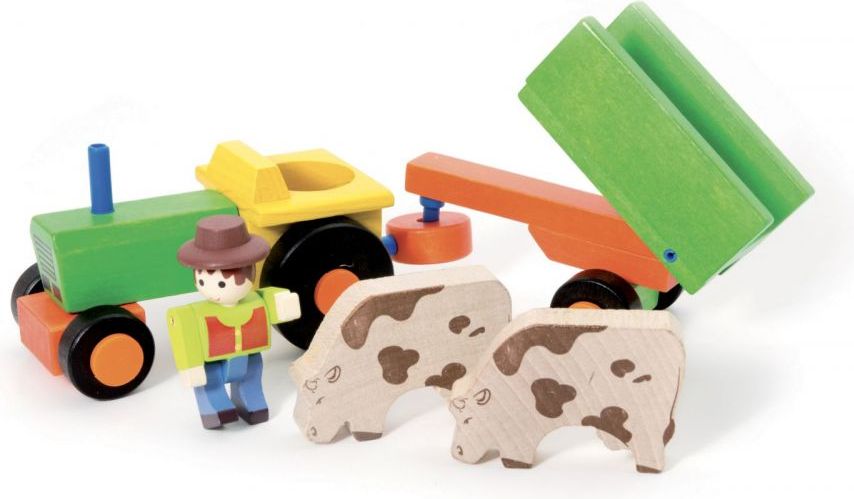 Dřevěný traktor s přívěsem Jeujura - obrázek 1