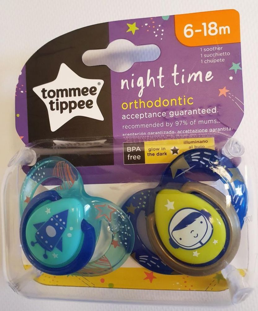 Silikonové šidítko 2 ks Tommee Tippee Night Time Rocket Boy - obrázek 1