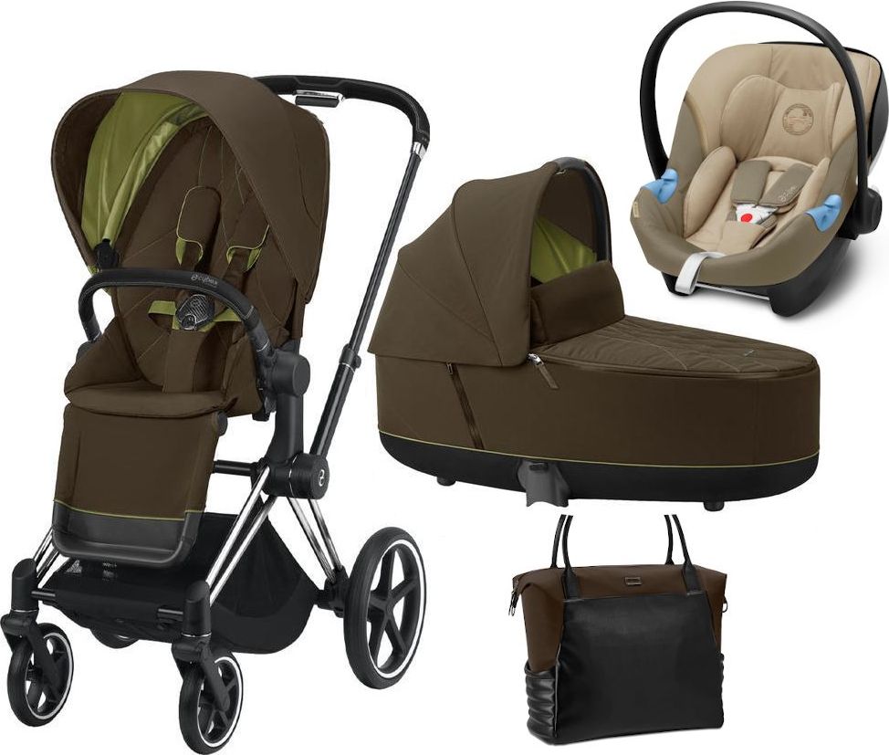 Cybex Kočárek Set 3v1 Priam 2021 Podvozek Chrome Black + Seat Pack + Lux + Aton M I-Size + Taška - obrázek 1