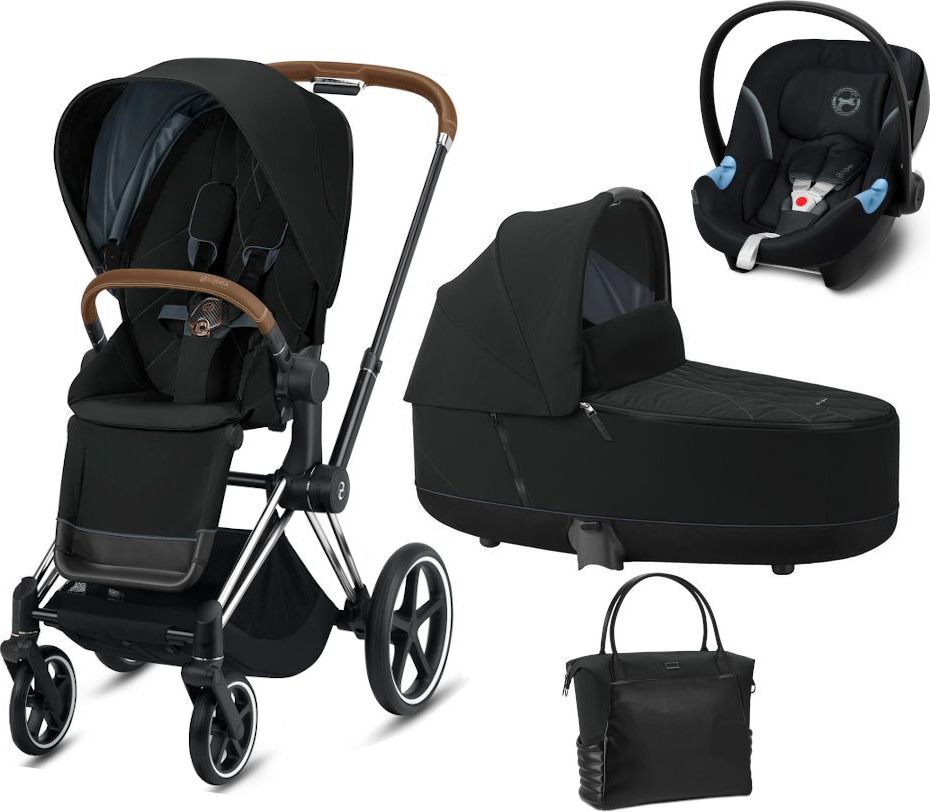 Cybex Kočárek Set 3v1 Priam 2021 Podvozek Chrome Brown + Seat Pack + Lux + Aton M I-Size + Taška - obrázek 1