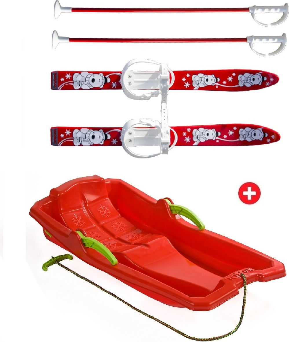 Akční set - červené boby Karol - s brzdami + Baby Ski 70 cm - dětské červené plastové lyže - obrázek 1