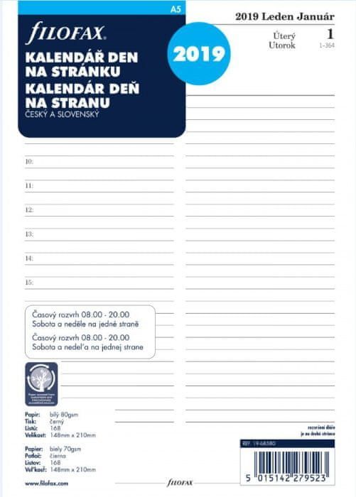 Náhradní náplň do diáře Filofax A5 kalendář - den na stranu česko - slovenský 2020 - obrázek 1