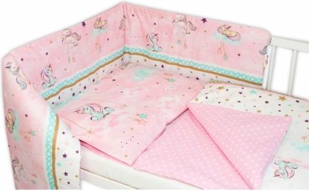 Baby Nellys 3-dílná sada - mantinel s povlečením Jednorožec - růžová, Velikost povlečení 120x90 - obrázek 1