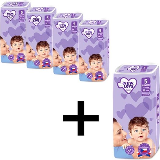 AKCE 4+1 Dětské jednorázové pleny New Love Premium comfort 5 JUNIOR 11-25 kg 5x38 ks - obrázek 1