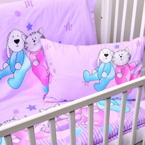 Stanex Dětské ložní povlečení bavlněné pejsek s kočičkou fialový (LS329) Dětské ložní povlečení 135x95 + 40x60 - (LS329) - obrázek 1
