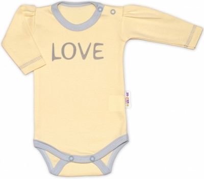 Baby Nellys Body dlouhý rukáv Love - žluté, Velikost koj. oblečení 68 (4-6m) - obrázek 1