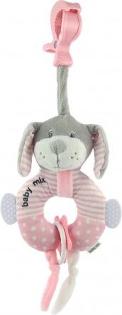 Edukační plyšová hračka s klipem Baby Mix pejsek růžový, Růžová - obrázek 1