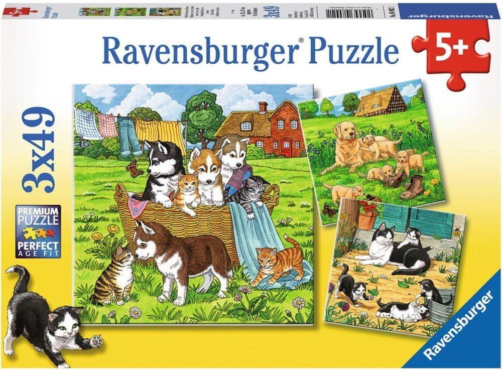 RAVENSBURGER Kočky a psi 3x49 dílků - obrázek 1