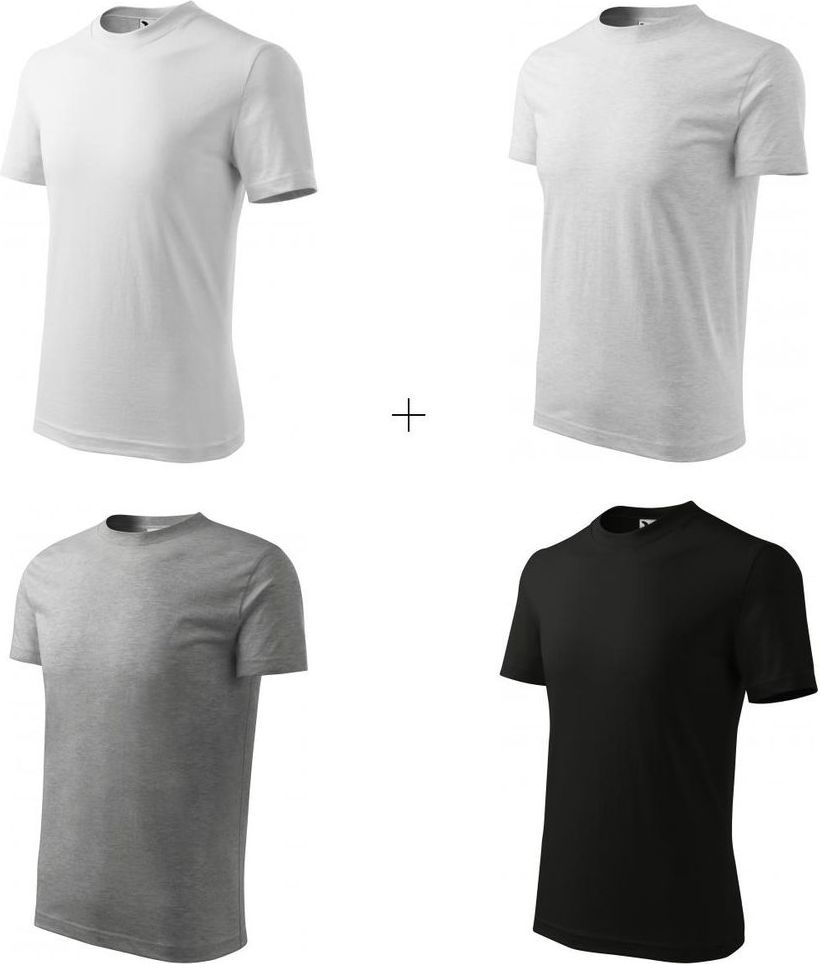 Malfini 4x Dětské tričko jednoduché (Bílé + Světlešedé melírové + Tmavěšedé melírové + Černé) - obrázek 1