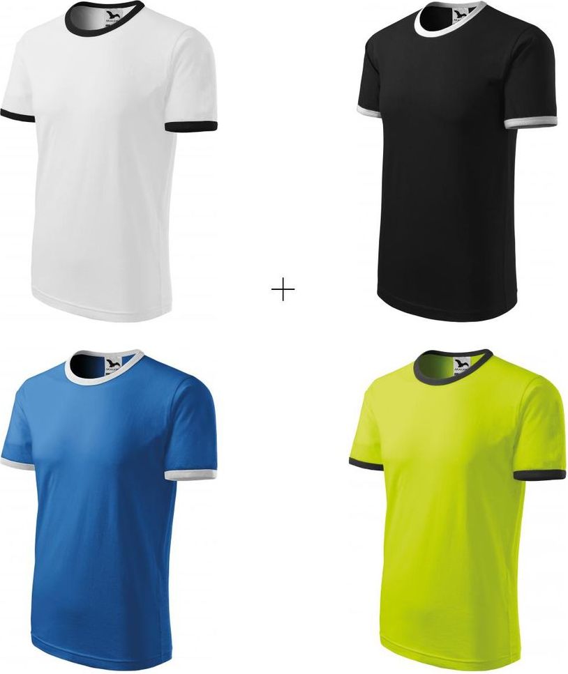 Malfini 4x Dětské tričko kontrastní (Bílé + Černé + Světlemodré + Limetkové) - obrázek 1
