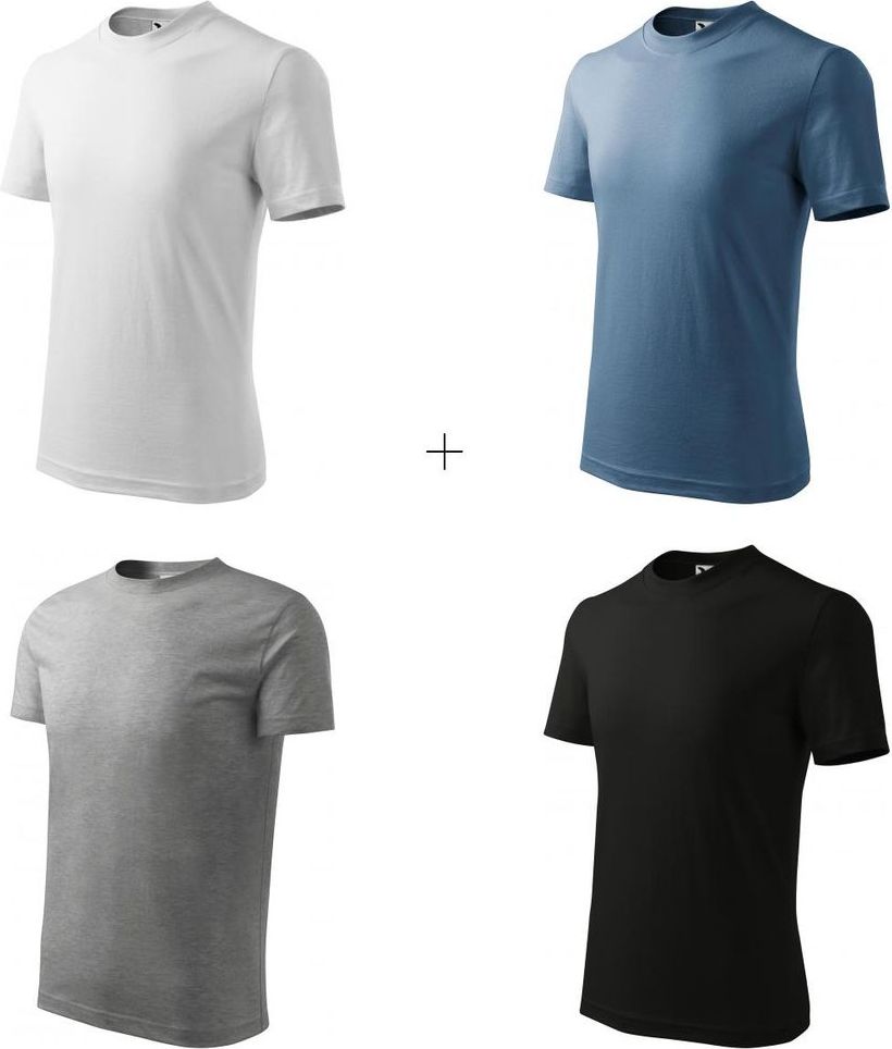 Malfini 4x Dětské tričko jednoduché (Bílé + Denim + Tmavěšedé melírové + Černé) - obrázek 1