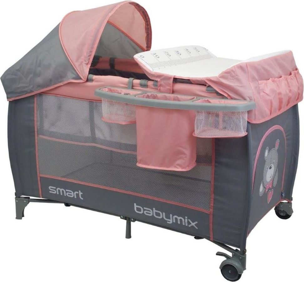Baby Mix Dětská cestovní postýlka s polohováním Baby Mix De Lux Pink - obrázek 1