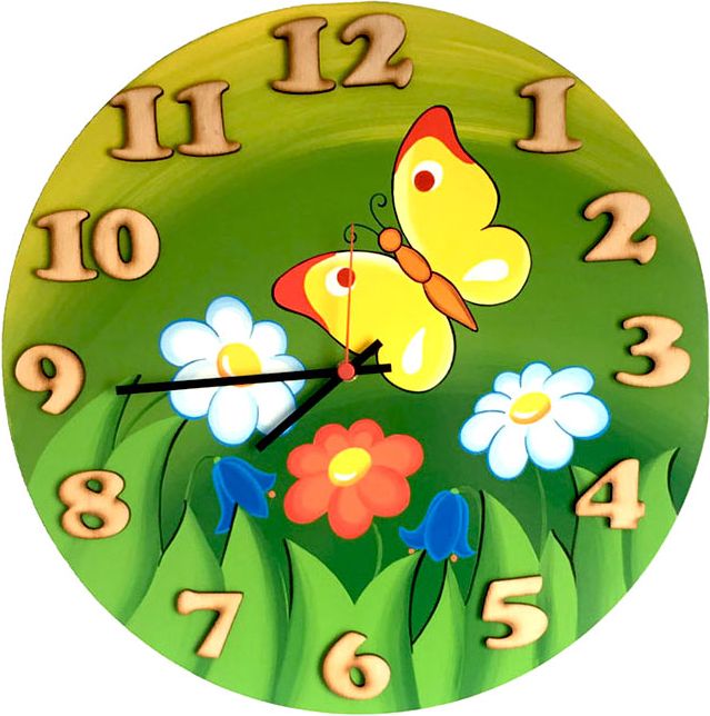 Dětská dřevěná dekorace Nástěnné hodiny Jaro na zeď - obrázek 1