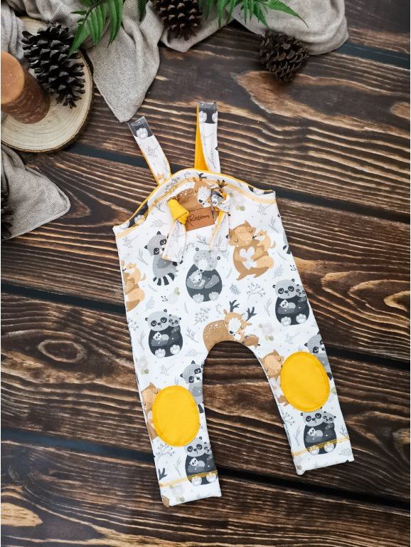 Kulišárny (handmade) Laclové tepláčky se záplátou ,,BeDeer,, yolk VELIKOST: 56