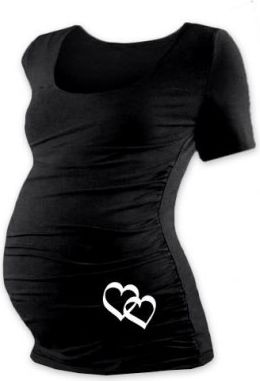 JOŽÁNEK Těhotenské triko krátký rukáv JOHANKA - černá s potiskem srdíček - obrázek 1