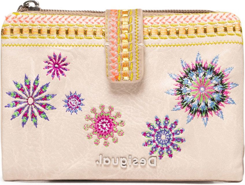 Desigual béžová peněženka Mone Ada Pia Mini s výšivkou - obrázek 1