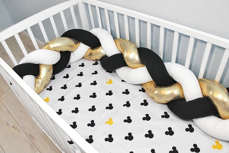 Baby Nellys Mantinel pletený cop shine s povlečením Mickey - bílá, zlatá, černá, B19 - obrázek 1