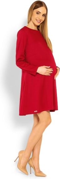 Be MaaMaa Elegantní volné těhotenské šaty dl. rukáv - bordo,červené, L/XL - obrázek 2