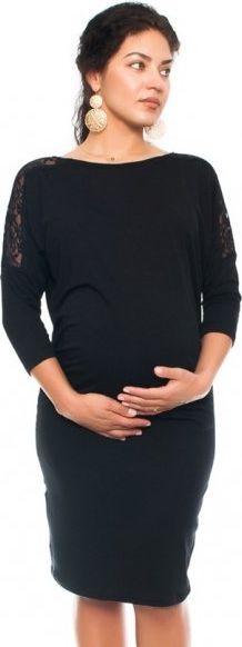 Be MaaMaa Elegantní těhotenské šaty s krajkou - černé, vel. L - obrázek 21