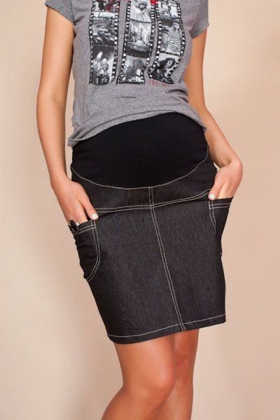 Be MaaMaa Těhotenské sukně JEANS s kapsami - černá - obrázek 15
