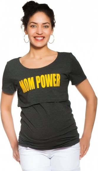 Be MaaMaa Těhotenské/kojicí triko Mom power - grafitové, vel. XL - obrázek 8